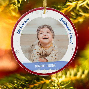 Twins Boys Photos Godfather First Christmas Baby Ceramic Ornament