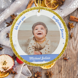 Twins Boys Photos Godfather First Christmas Baby Ceramic Ornament