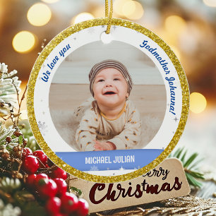 Twins Boys Photos Godmother First Christmas Baby Ceramic Ornament
