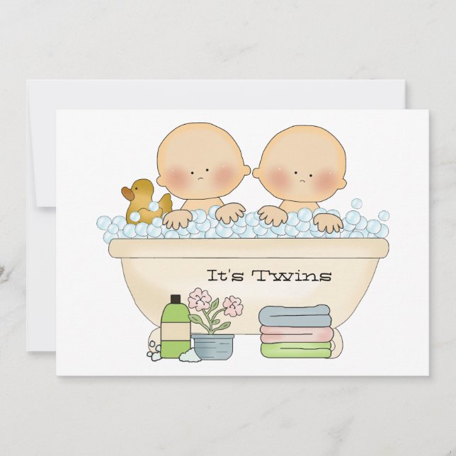 Twins Bubble Bath Baby Shower Invitation (Front)