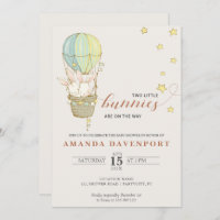 TWINS Bunny Ballons baby shower Invitation