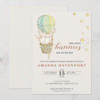 TWINS Bunny Balloons baby shower Invitation