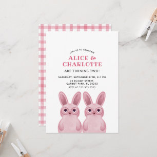 Twins Bunny Birthday Party with Pink Glasses, Invitation