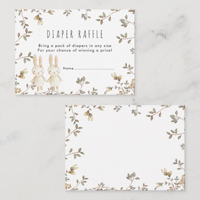 twins bunny floral Diaper Raffle enclosure card (Front/Back)