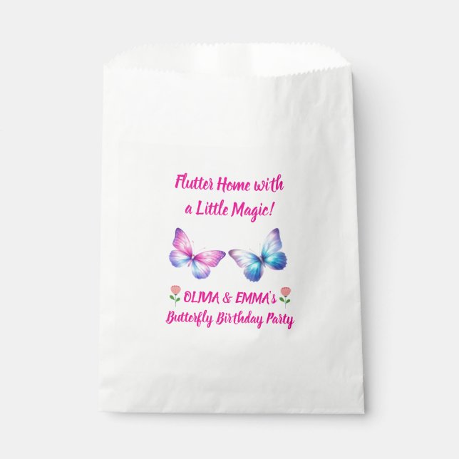 Twins Butterfly Birthday Favour Bag (Front)