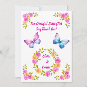 Twins Butterfly Birthday Thank You Card