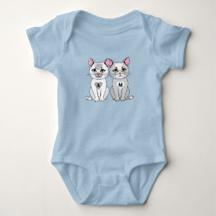 Twins cat baby bodysuit