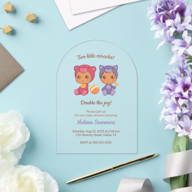 Twins Cat Bear Gender Neutral Baby Shower Acrylic Invitations (Insitu (Wedding))