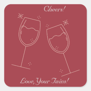 Twins Cheers Their Mom Square Sticker