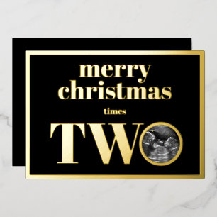 Twins Christmas Pregnancy Announcement Card Gold