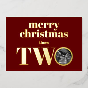 Twins Christmas Pregnancy Announcement Card Gold