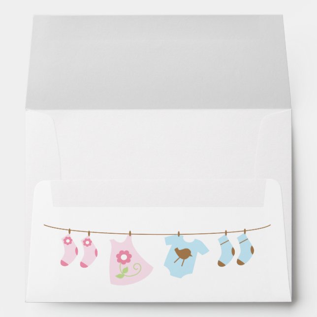 Twins Clothesline Baby Shower Envelope (Back (Bottom))