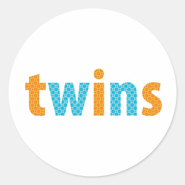 TWINS COLLECTION - boys {orange + aqua} Classic Round Sticker (Front)