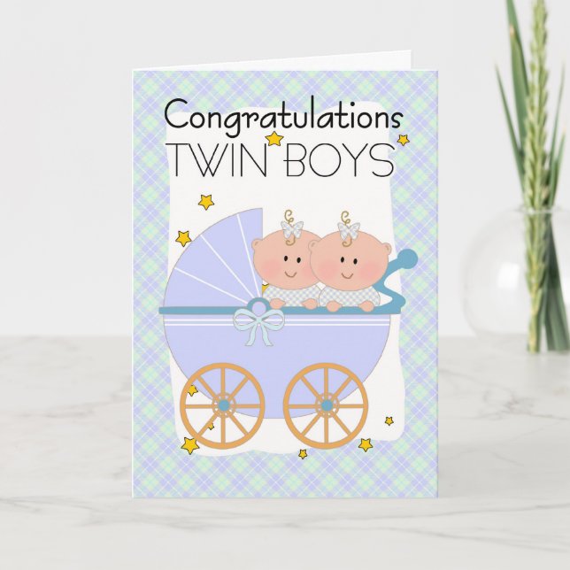 Twins - Congratulations Twin Boys In A Pram Card (Front)
