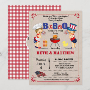 Twins couples baby shower Independence day Invitation