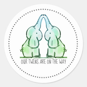 Twins Cute Baby Elephants Twins On The Way Classic Round Sticker