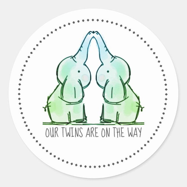 Twins Cute Baby Elephants Twins On The Way Classic Round Sticker (Front)