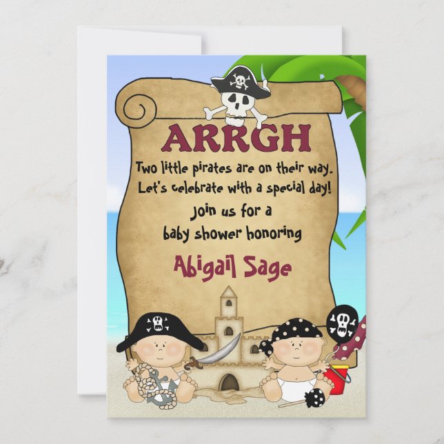 Twins Cute Little Pirates Buccaneers Baby Shower Invitation (Front)