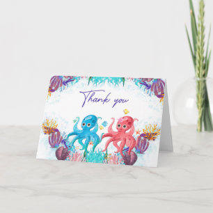 Twins Cute Ocean baby Octopus colourful  Thank You Card