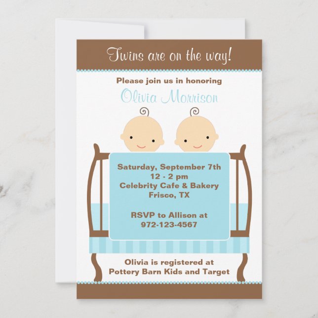 Twins dans Blue Crib Invitations (Devant)