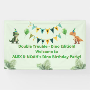 Twins Dinosaur Birthday Banner   Double Trouble