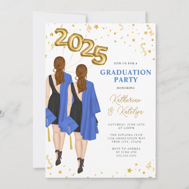 Twins Double Graduation Party Invitation (Front)