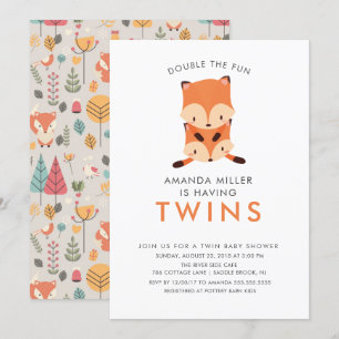 Twins Double le Fun Fox Baby Shower Invitations