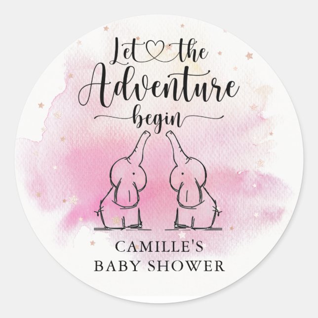 Twins Elephants Baby Shower Classic Round Sticker (Front)