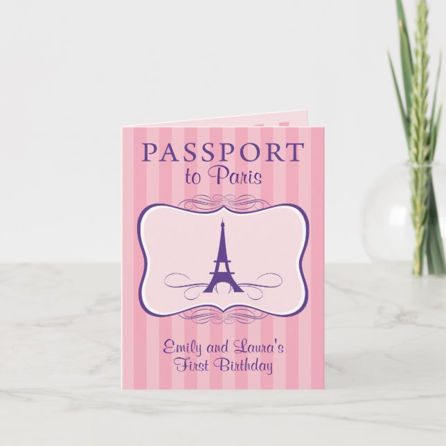 Twins First Birthday Paris Passport Invitation (Front)