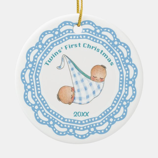 Twins First Christmas Boy Ornament (Front)