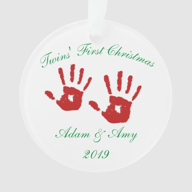 Twins' First Christmas Ceramic Holiday Ornament (Front)