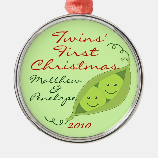Twins' First Christmas Personalized Ornament (Front)
