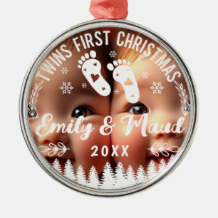 Twins First Christmas Photo Metal Ornament