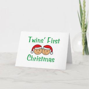 Twins First Christmas - Santa Hats (no date) Holiday Card