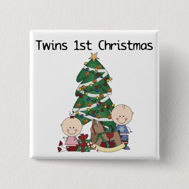 Twins First Christmas Tshirts and Gifts 2 Inch Square Button (Front)