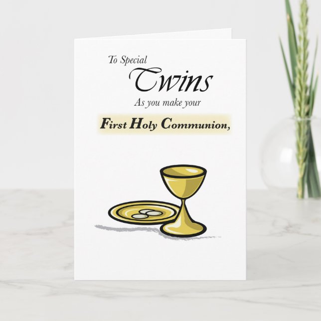 Twins First Communion Gold Chalice, Paten Card (Front)