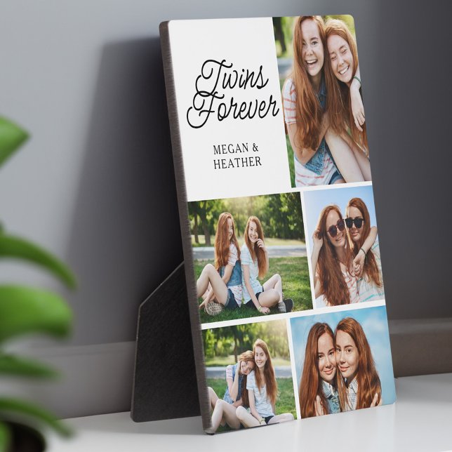 Twins For Ever Sibling 5 Photo Collage keepsake Pl Plaque (Twins For Ever Sibling 5 Photo Collage keepsake Pl Plaque)