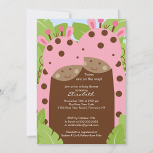 Twins Giraffe Baby Shower Invitation Pink Girls