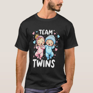 Twins Girl and Boy Gender Reveal Design Team Twins T-Shirt