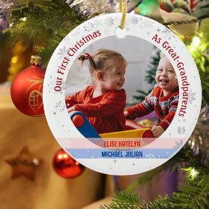 Twins Girl Boy 1st Xmas Great-Grandparents Photos Ceramic Ornament