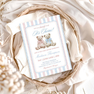 Twins Grandmillenial Teddy Bears Baby Shower Invitation