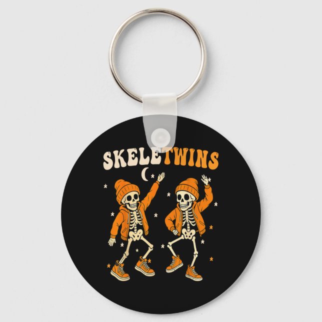 Twins Halloween Matching Skeletwins Funny Dancing Keychain (Front)