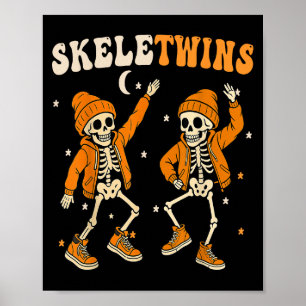 Twins Halloween Matching Skeletwins Funny Dancing  Poster