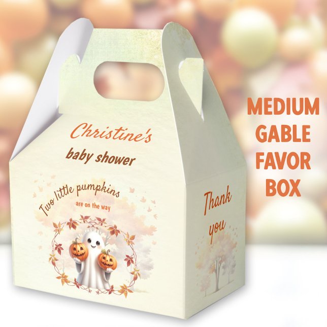 Twins Halloween Pumpkin Ghost Baby Shower Medium Favor Box (Twins Baby Shower Medium Gable Favor Boxes - You can choose from 3 sizes of these gable favor boxes)