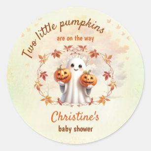 Twins Halloween Pumpkin Ghost Unisex Baby Shower Classic Round Sticker