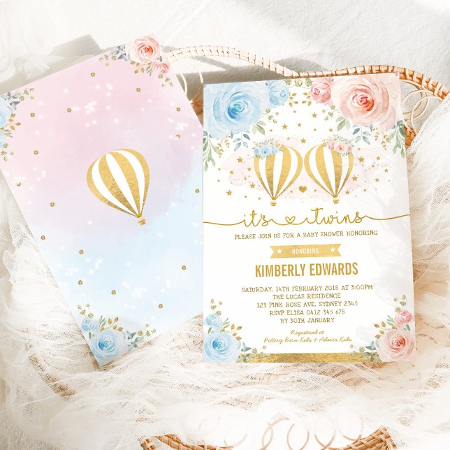 Twins Hot Air Balloon Adventure Baby Shower Invitation (Creator Uploaded)