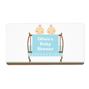 Twins in Blue Crib Water Bottle Label