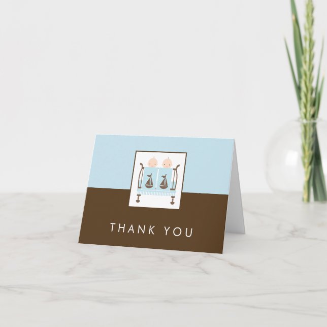 Twins in Crib Baby Shower Thank You Cards (Front)