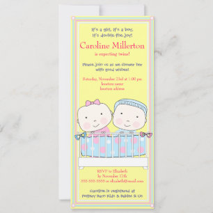 Twins in Crib, Girl and Boy Baby Shower Invitation