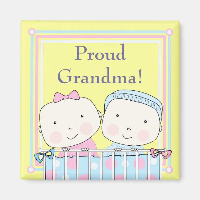 Twins in Crib, Girl and Boy Grandma Magnet (Front)